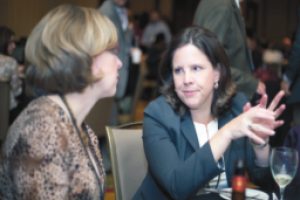Drs. Jayne Ness (L) and Anne Comi (R) compare notes following Anne’s presentation of a late-breaking abstract outlining the Sturge Weber breakthrough that garnered a standing ovation in the ballroom.
