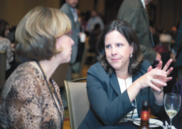 Drs. Jayne Ness (L) and Anne Comi (R) compare notes following Anne’s presentation of a late-breaking abstract outlining the Sturge Weber breakthrough that garnered a standing ovation in the ballroom.