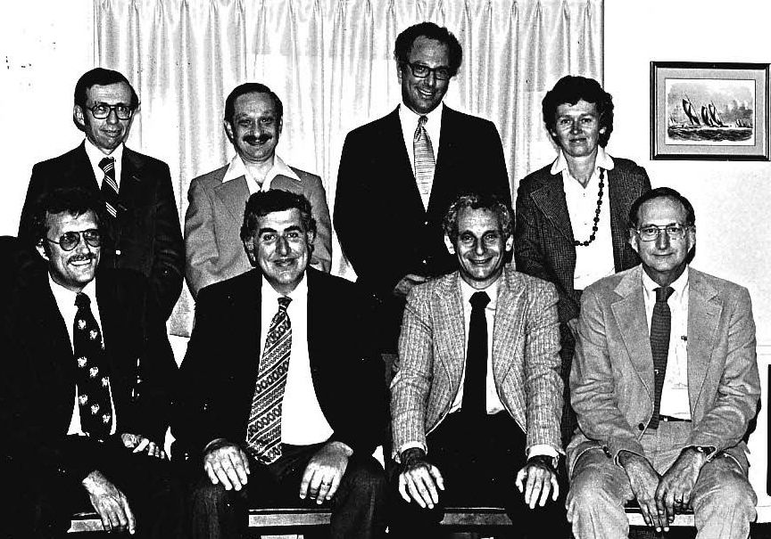 1979 CNS Executive Committee, on which Dr. Eiben served as Secretary-treasurer. Front Row (L-R): Drs. Paul Dyken, Arthur Prensky, N. Paul Rosman, Robert Eiben; Back Row (L-R): Drs. Gerald Golden, Gerald Erenberg, John Freeman, Mary Anne Guggenheim. Dr. Freeman passed away the week following Dr. Eiben's death. A tribute written by Dr. Rust will appear on this website on March 14.